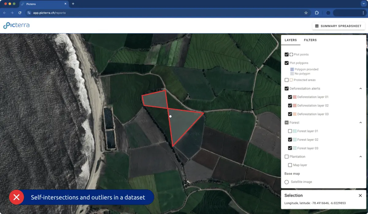 Correction of self-intersections and outliers in a dataset of polygons