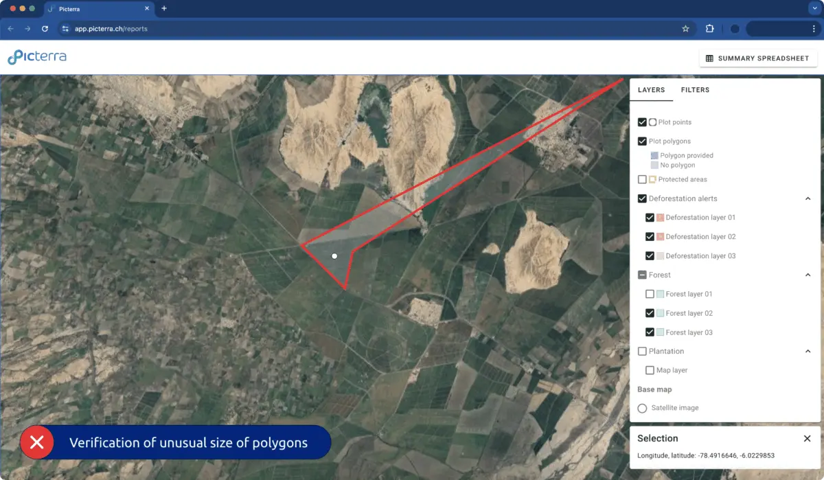 Verification of unusual size of polygons