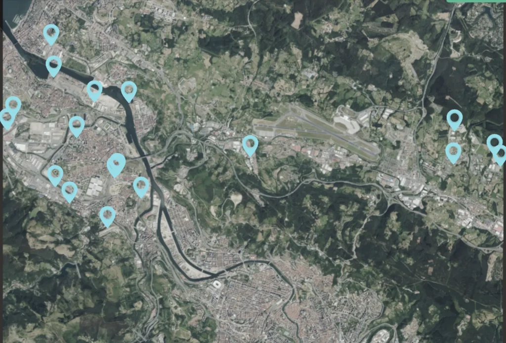 Cryogenic tank installations detected using GeoAI across an urban and industrial area, showing installation-level mapping from aerial imagery.